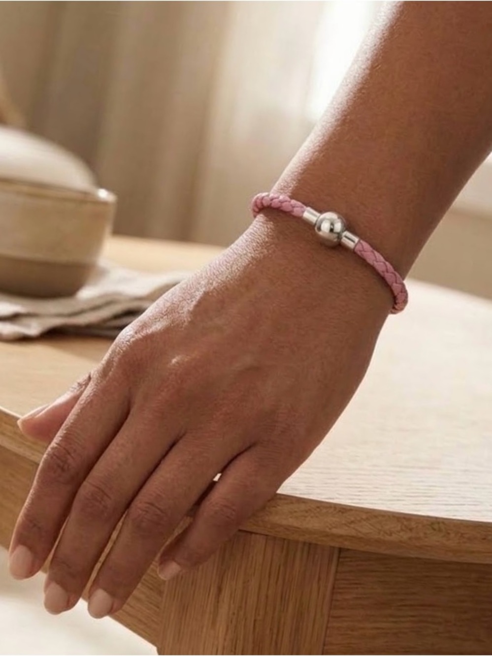 Linx Pink Braided Leather Bolo Cord Charm Bracelet with Magnetic Clasp